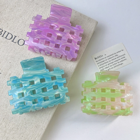 Nuova Pinza per Capelli Coreana in Acetato con Griglia Cava Elegante Texture Marmo Shark Clip Accessori per Capelli Donna