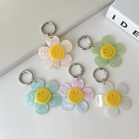 Portachiavi a Forma di Fiore in Acrilico Design Viso Tondo Petali in Resina Luccicante Ciondolo per Borsa Accessorio Regalo Donna