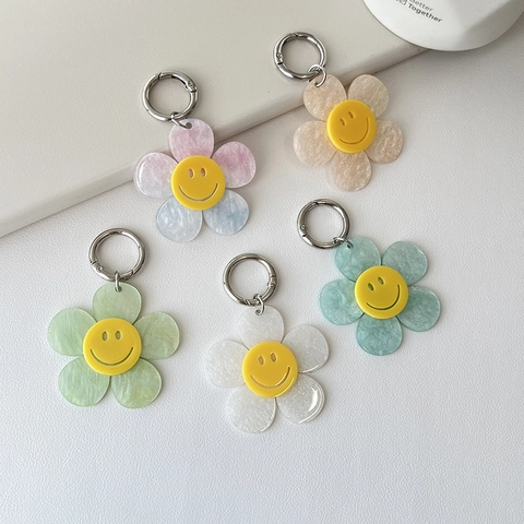 Portachiavi a Forma di Fiore in Acrilico Design Viso Tondo Petali in Resina Luccicante Ciondolo per Borsa Accessorio Regalo Donna