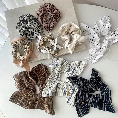 Handgemaakte Katoenen Scrunchies Voor Dames Franse Vintage Stippen Luipaard Geruit Gestreept Strik Elastische Haarelastiekjes Haarbanden Accessoire