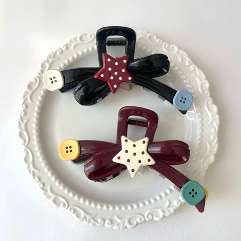 Molla per Capelli Vintage a Fiocco Con Bottoni Colorati Clip in Resina di Alta Qualità per Donna Eleganti Accessori per Capelli