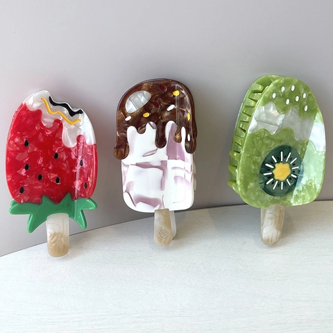 Creative Acetate Ice Cream Popsicle Shape Hair Claw Clips Fruit Pattern Summer Hair Claws For Women Girly Fun Hair Styling Accessories