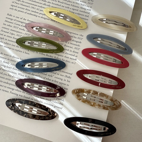 Korean Style Acetate Hollow Oval Snap Hair Clip For Women Geometric Marble Print BB Clip Fairy Sweet Hair Accessory