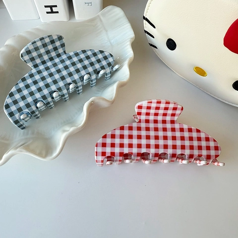 Pince à Cheveux Grande en Acétate Vintage Vichy Doux Elégant à Carreaux Pince à Cheveux pour Cheveux Epais Accessoires Cheveux Femme