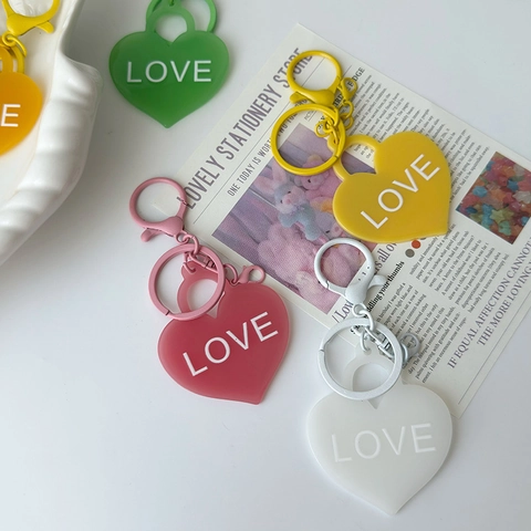 Love Heart Acrylic Keychain Colorful Letter Charm Macaron Color Bag Pendant Ornament Accessories For Women Daily Decor Gift