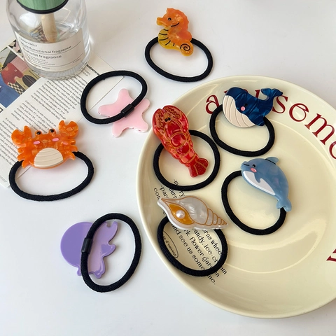 Lindas Gomas para el Pelo Dibujos Animados Animales Marinos Mujeres Acetato Ballena Estrella de Mar Accesorios para el Cabello