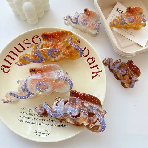 Pinza para el Cabello Creativa Forma de Pulpo Acetato Diseño de Animal Horquilla Antideslizante Accesorios para el Cabello Mujer