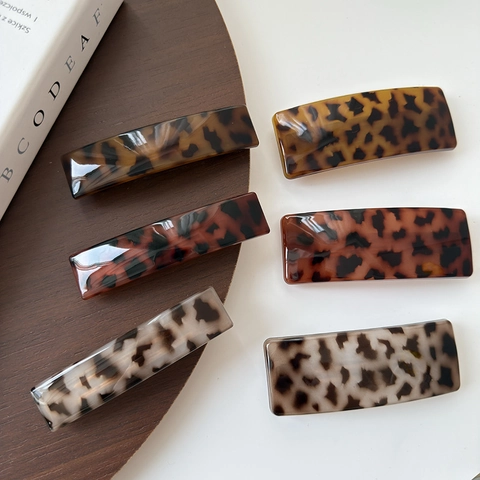 French Vintage Leopard Tortoiseshell Hair Clip Rectangular Acrylic Spring Clip Simple Luxury Ponytail Holder For Women Fashion Jewelry