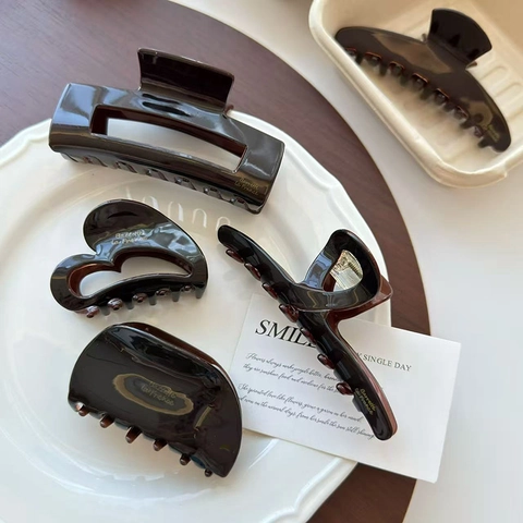 Eleganti Molle per Capelli in Acetato Marrone Cioccolato Stile Francese Grandi Fermagli Geometrici a Farfalla Cuore Rettangolo Donna Gioielli Capelli