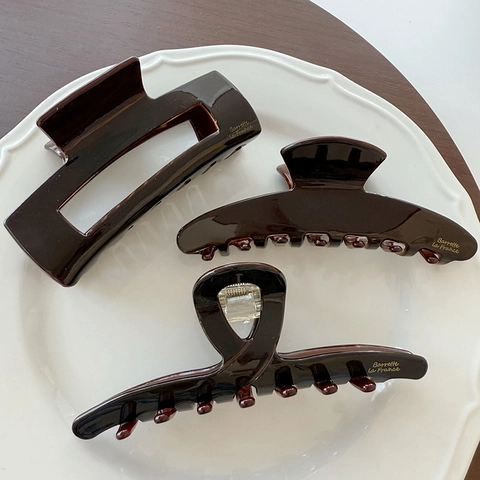 Eleganti Molle per Capelli in Acetato Marrone Cioccolato Stile Francese Grandi Fermagli Geometrici a Farfalla Cuore Rettangolo Donna Gioielli Capelli