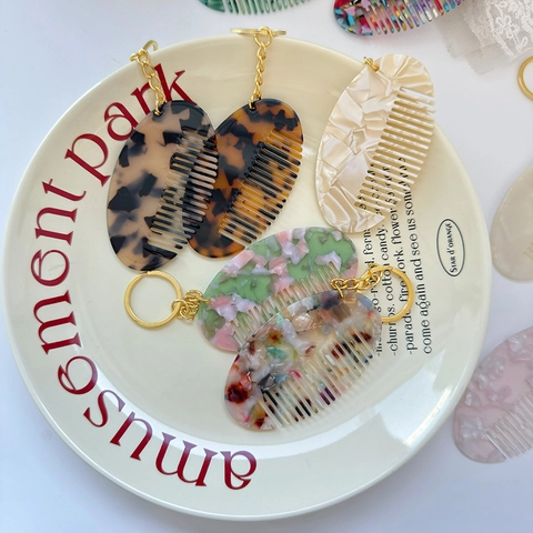 Portachiavi Mini Pettine in Acetato Con Stampa Leopardata Marmo Pettine Tascabile Portatile Ciondolo per Borsa Donna