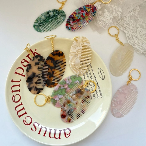 Portachiavi Mini Pettine in Acetato Con Stampa Leopardata Marmo Pettine Tascabile Portatile Ciondolo per Borsa Donna