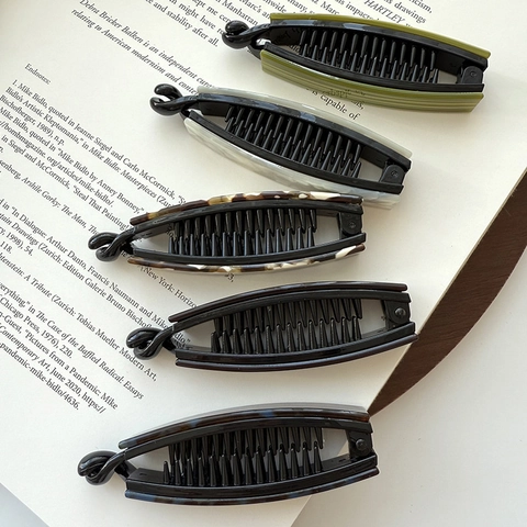Elegant Korean Acetate Banana Hair Clip Vintage Marble Tortoiseshell Pattern Handmade Twist Clip For Women Hair Styling