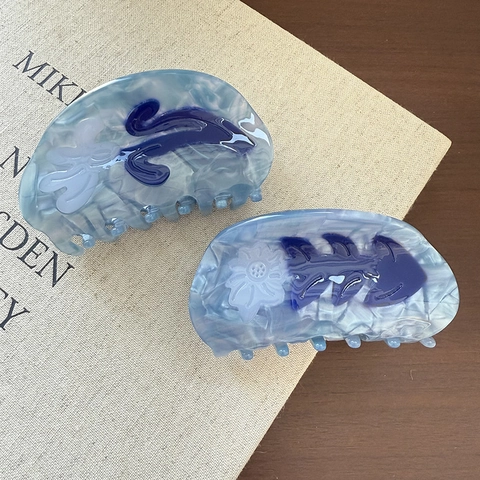 Acetate Flower Hair Claw Marble Pattern Semicircle Shark Clip Large Hair Jaw Clamp For Women Elegant Daily Styling Accessory