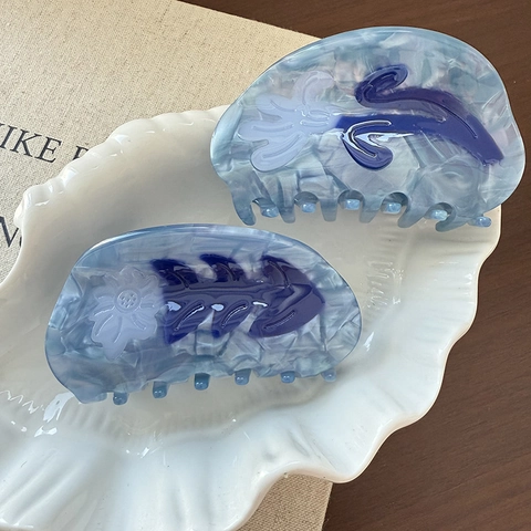 Acetate Flower Hair Claw Marble Pattern Semicircle Shark Clip Large Hair Jaw Clamp For Women Elegant Daily Styling Accessory