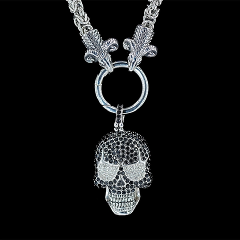 Gothic Stainless Steel Skull Fleur-De-Lis Pendant Necklace With Byzantine Goat Head Chain Vintage Punk Zirconia Jewelry