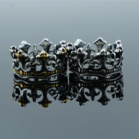 Vintage Gothic Stainless Steel Crown Ring With Fleur De Lis Skull Motif Punk Jewelry For Men Women Daily Party Finger Ring