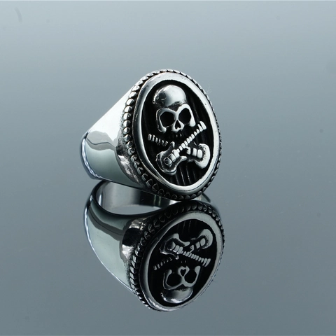 Vintage Punk Rock Skull And Crossed Guitars Stainless Steel Ring For Men Gothic Heavy Metal Style Biker Biker Jewelry