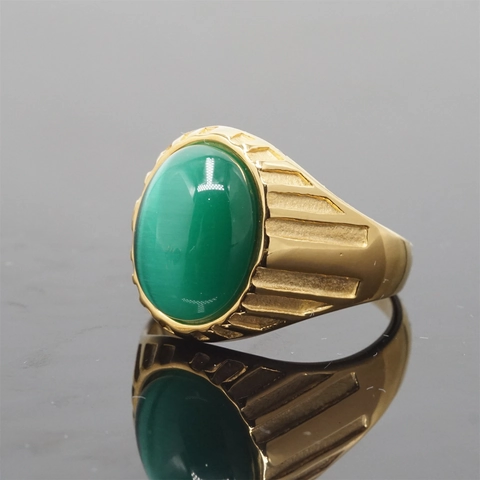 Vintage Edelstahl Herren Ring Punk Hip Hop Stil Ovaler Edelstein Band Gold Silber Ton Mode Schmuck Fingerring