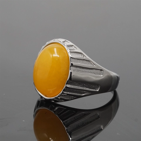 Vintage Edelstahl Herren Ring Punk Hip Hop Stil Ovaler Edelstein Band Gold Silber Ton Mode Schmuck Fingerring