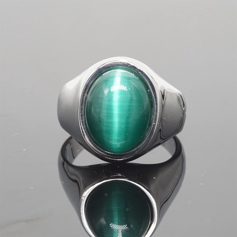 Vintage Roestvrijstalen Zegelring Voor Heren Dames Ovaal Ingelegde Edelsteen Retro Mode Sieraden Spiegel Gepolijste Vingerring