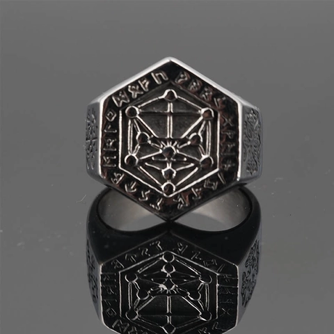 Retro Wikinger Lebensbaum Titanstahl Ring Für Herren Nordische Runen Siegelring Gothic Vintage Punk Fingerring Schmuck Geschenk
