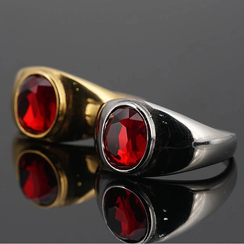 Anillo de Sello Retro de Acero Inoxidable con Diamante de Imitación Rojo para Hombre Mujer Dorado Plateado Anillo Geométrico Joyería