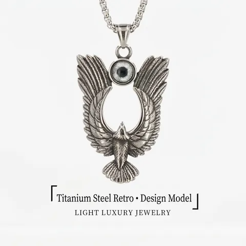 Vintage Titanium Steel Eagle Wings Pendant With Mysterious Eyeball Design Gothic Punk Antique Silver Eagle Pendant For Men Jewelry