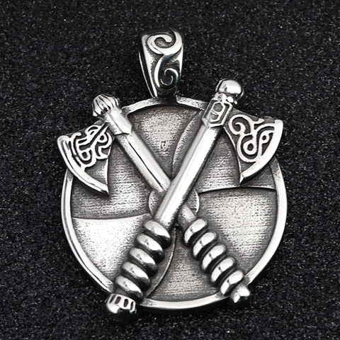 Vintage Nordic Viking Battle Axe Shield Pendant Necklace Titanium Steel Men Retro Punk Hip Hop Pirate Compass Jewelry Accessory