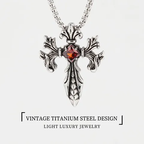 Vintage Gotisch Kruis Zwaard Hanger Halsketting Titaniumstaal Strass Ingelegde Zwaard Halsketting Voor Heren Punk Hip Hop Sieraden