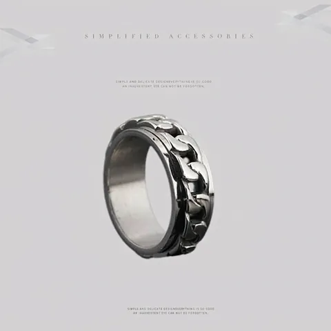 Vintage Edelstahl Drehbarer Spinner Ring Mit Panzerkette Inlay Punk Rock Schmuck Für Damen Herren Stressabbau Ring