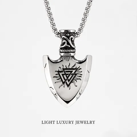 Retro Wikinger Pfeilspitze Anhänger Halskette Edelstahl Punk Valknut Vegvisir Schild Charm Schmuck Für Herren Jungen Geschenk