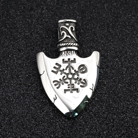 Retro Wikinger Pfeilspitze Anhänger Halskette Edelstahl Punk Valknut Vegvisir Schild Charm Schmuck Für Herren Jungen Geschenk