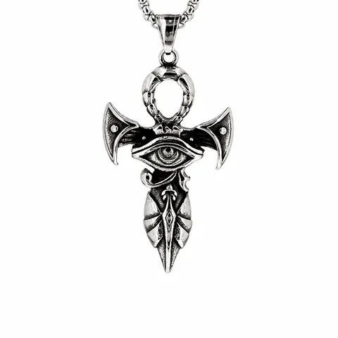 Retro Titanium Staal Egyptisch Oog Van Horus Ankh Hanger Halsketting Gotisch Punk Antiek Zilveren Sieraden Voor Mannen Cadeau