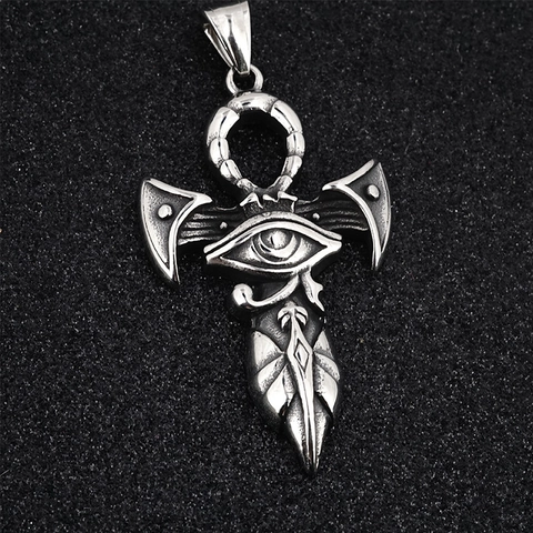 Retro Titanium Staal Egyptisch Oog Van Horus Ankh Hanger Halsketting Gotisch Punk Antiek Zilveren Sieraden Voor Mannen Cadeau