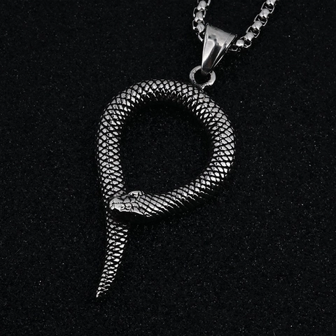 Collier Pendentif Serpent Enroulé en Acier Inoxydable Rétro Hommes Punk Pharaon Égyptien Cobra Bijoux Vieilli