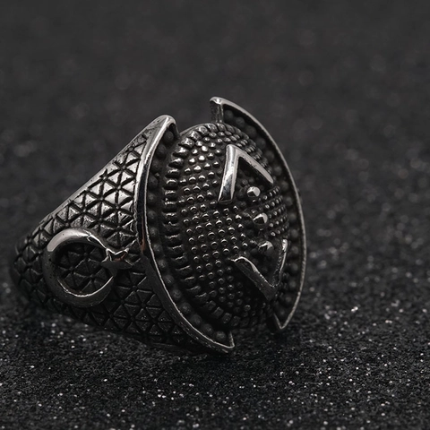 Vintage Punk Titanium Steel Anchor Shield Ring For Men Geometric Moon Star Engraved Gothic Biker Finger Ring Jewelry Gift