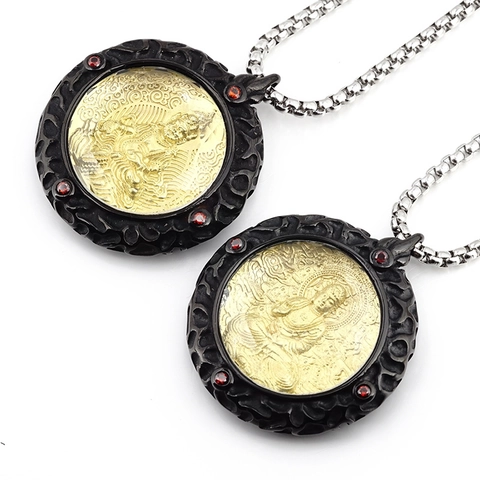 Collar de Colgante de Buda Ganesha Religioso de Acero de Titanio Vintage Con Zirconia Roja Joyería Étnica Retro para Hombre Mujer Regalo