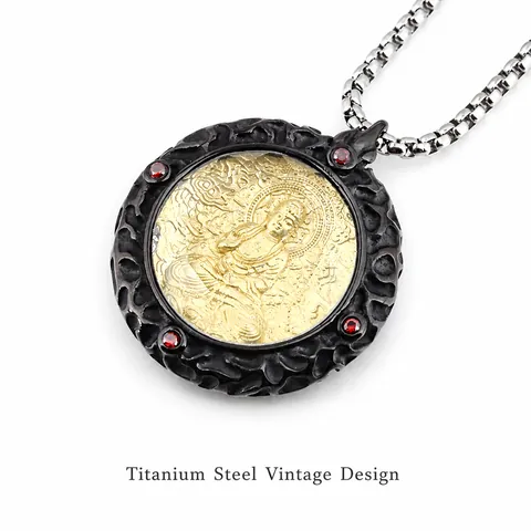 Collar de Colgante de Buda Ganesha Religioso de Acero de Titanio Vintage Con Zirconia Roja Joyería Étnica Retro para Hombre Mujer Regalo