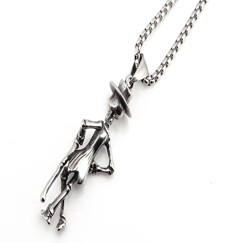Retro Titanium Steel Skull Gentleman Pendant Necklace Gothic Punk Hip Hop Distressed Box Chain Pendant Jewelry For Men