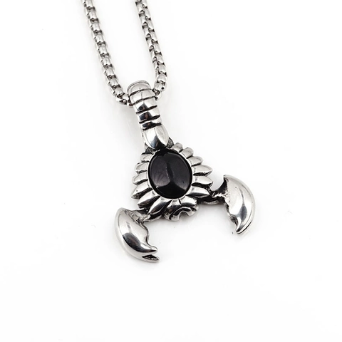 Retro Punk Skorpion Anhänger Halskette Für Herren Titanstahl Gothic Schmuck Schwarzer Stein Anhänger Mit Box-Kette