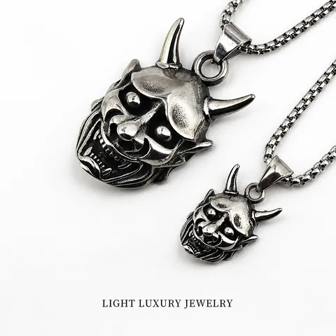 Vintage Stainless Steel Hannya Mask Pendant Necklace For Men Punk Gothic Demon Ghost Face Antique Jewelry Gift