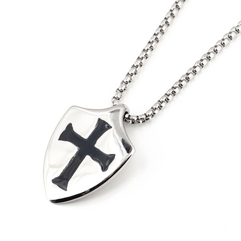 Vintage Titanstahl Paladin Schild Kreuz Anhänger Halskette Für Herren Gothic Punk Schild Anhänger Schmuck Ohne Box