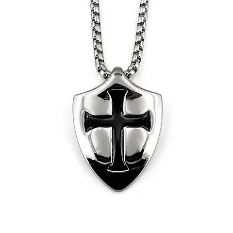 Collar con Colgante de Cruz de Escudo de Paladín de Acero de Titanio Vintage para Hombre Joyería de Colgante de Escudo Punk Gótico Sin Caja