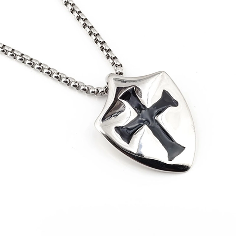 Vintage Titanstahl Paladin Schild Kreuz Anhänger Halskette Für Herren Gothic Punk Schild Anhänger Schmuck Ohne Box