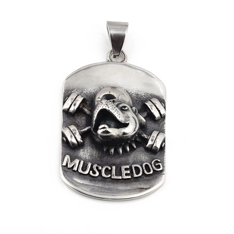 Men Stainless Steel Muscle Dog Dumbbell Military Tag Pendant Necklace Retro Gym Fitness Jewelry For Men Sport Accessory