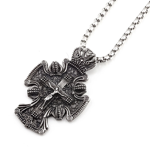 Collier Pendentif Croix de Jésus en Acier Titane Vintage Style Hip Hop Punk Vieilli pour Hommes Femmes Bijoux Gothiques Religieux