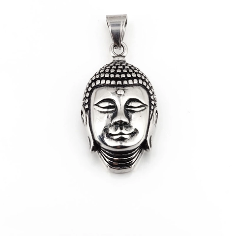 Vintage Stainless Steel Sakyamuni Buddha Head Pendant Necklace For Men Women Ethnic Retro Distressed Religious Jewelry