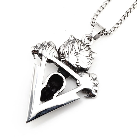Collar con Colgante de Triángulo de Calavera y Cabeza de Tigre de Acero Inoxidable Vintage Joyería de Motociclista Punk Gótica para Hombre Plata Antigua