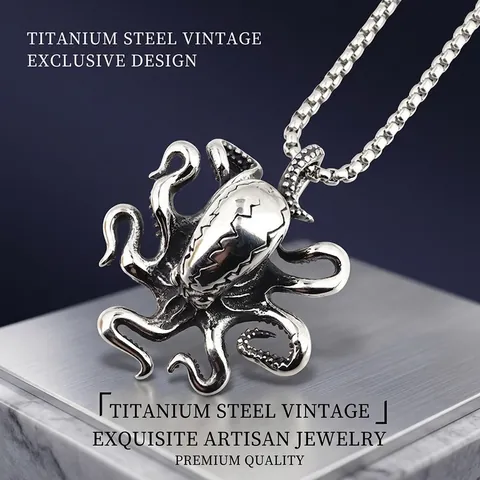 Vintage Stainless Steel Octopus Cthulhu Pendant Necklace For Men Punk Gothic Distressed Silver Octopus Monster Jewelry Gift